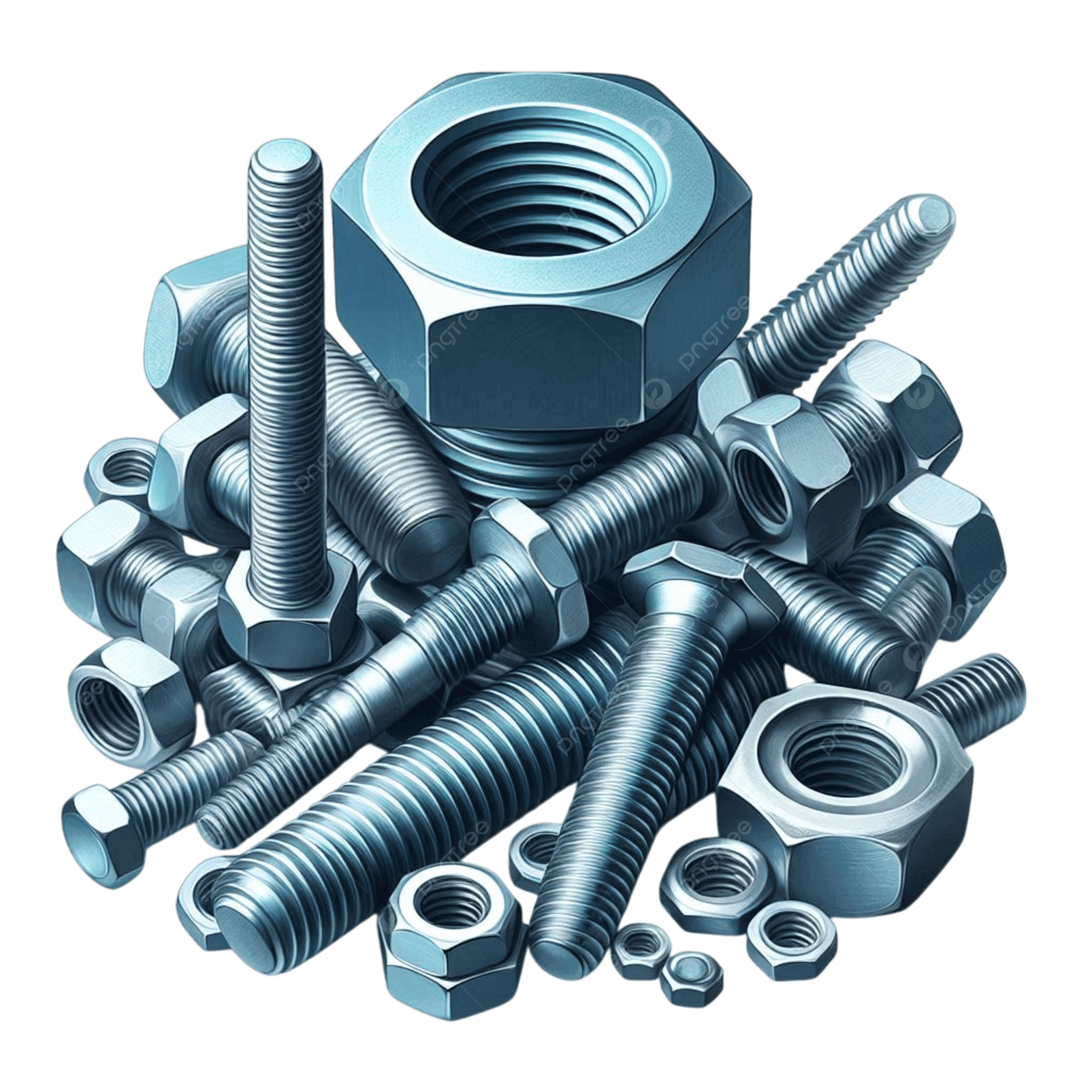 Industrial hex bolt with hex nut and washer