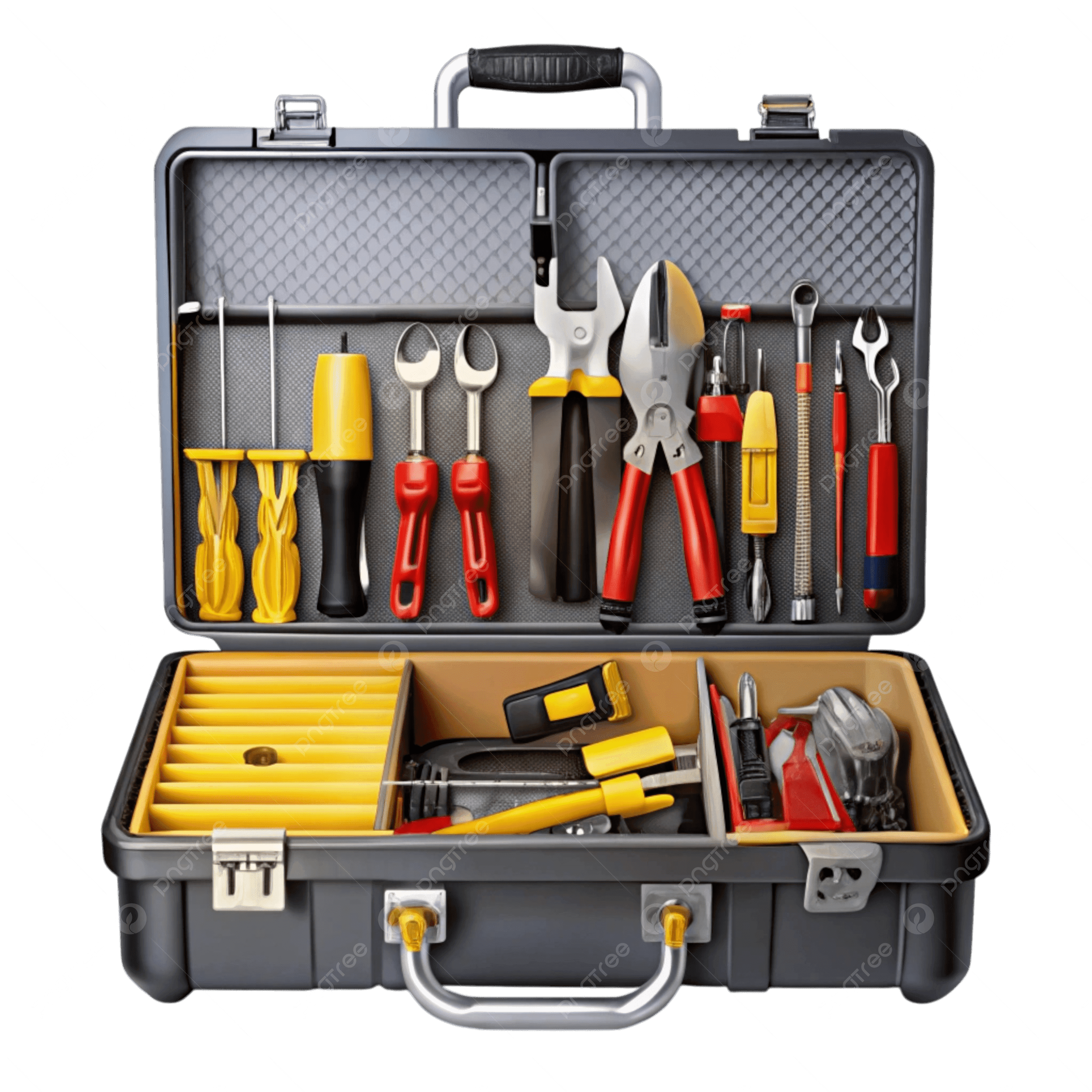 Industrial toolbox with carry handle and latches