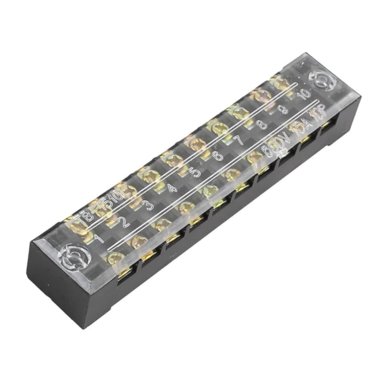 Row of DIN-rail mounted terminal blocks
